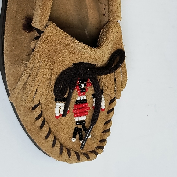 Minnetonka Thunderbird Tan Moccasins with Suede Comfort Ethnic Size 6 - Picture 2 of 11